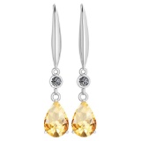 Certified 5.70 Ctw Citrine And Diamond VS/SI1 Dangling Earrings 14K White Gold Made In USA