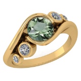 Certified 1.51 Ctw Green Amethyst And Diamond VS/SI1 Ring 14k Yellow Gold Made In USA