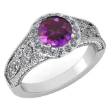 Certified 1.84 Ctw Amethyst And Diamond VS/SI1 Halo Ring 14K White Gold Made In USA