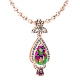 Certified 3.62 Ctw Mystic Topaz And Diamond VS/SI1 Necklace 14K Rose Gold Made In USA