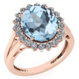 Certified 5.65 Ctw Blue Topaz And Diamond VS/SI1 Halo Ring 14K Rose Gold Made In USA