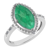 Certified 1.58 Ctw Emerald And Diamond VS/SI1 Ring 14k White Gold Made In USA