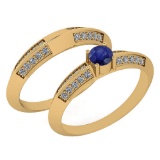 Certified 0.55 Ctw Blue Sapphire And Diamond VS/SI1 2 Pcs Ring 14k Yellow Gold Made In USA