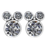 Certified 3.14 Ctw Diamond VS/I1 Stud Earrings 14K White Gold Made In USA