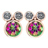 Certified 3.14 Ctw Mystic Topaz And Diamond VS/SI1 Earrings 14K Rose Gold Made In USA