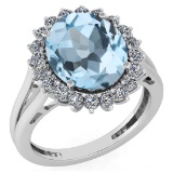 Certified 5.65 Ctw Blue Topaz And Diamond VS/SI1 Halo Ring 14k White Gold Made In USA