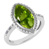 Certified 1.58 Ctw Peridot And Diamond VS/SI1 Ring 14K White Gold Made In USA