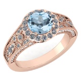 Certified 1.84 Ctw Blue Topaz And White Diamond VS/SI1 Halo Ring 14k Rose Gold Made In USA