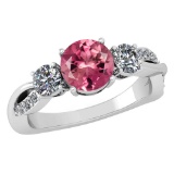 Certified 1.86 Ctw Pink Tourmaline And Diamond VS/SI1 3 Stone Ring 14k White Gold Made In USA