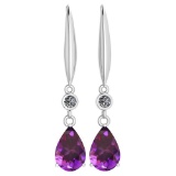 Certified 5.70 Ctw Amethyst And Diamond VS/SI1 Dangling Earrings 14K White Gold Made In USA