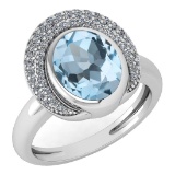 Certified 2.82 Ctw Blue Topaz And Diamond VS/SI1 Halo Ring 14K White Gold Made In USA