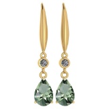 Certified 5.70 Ctw Green Amethyst And Diamond VS/SI1 Dangling Earrings 14K Yellow Gold Made In USA