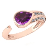 Certified 1.54 Ctw Amethyst And Diamond VS/SI1 Ring 14K Rose Gold Made In USA