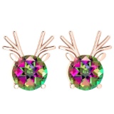 Certified 12.00 Ctw Mystic Topaz Stud Earrings 14K Gold Rose Gold Made In USA