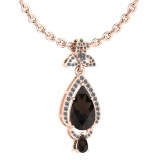 Certified 3.62 Ctw Smoky Quartz And Diamond VS/SI1 Necklace 14K Rose Gold Made In USA