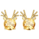 Certified 12.00 Ctw Citrine Stud Earrings 14K Gold Yellow Gold Made In USA