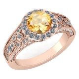 Certified 1.84 Ctw Citrine And Diamond VS/SI1 Halo Ring 14k Rose Gold Made In USA