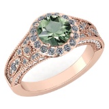Certified 1.84 Ctw Green Amethyst And Diamond VS/SI1 Halo Ring 14k Rose Gold Made In USA