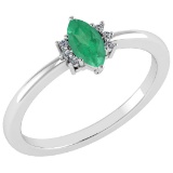 Certified 0.68 Ctw Emerald And Diamond VS/SI1 Ring 14K White Gold Made In USA