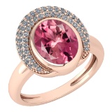 Certified 2.82 Ctw Pink Tourmaline And Diamond VS/SI1 Halo Ring 14K Rose Gold Made In USA