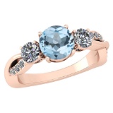 Certified 1.86 Ctw Blue Topaz And White Diamond VS/SI1 3 Stone Ring 14k Rose Gold Made In USA