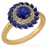 Certified 2.40 Ctw Blue Sapphire And Diamond VS/SI1 Halo Ring 14K Yellow Gold Made In USA