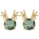 Certified 12.00 Ctw Green Amethyst Stud Earrings 14K Gold Yellow Gold Made In USA