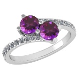 Certified 1.14 Ctw Amethyst And Diamond VS/SI1 2 Stone Ring 14k White Gold Made In USA