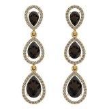 Certified 7.31 Ctw Smoky Quartz And Diamond VS/SI1 Dangling Earrings 14K Yellow Gold Made In USA