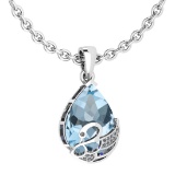 Certified 7.40 Ctw Blue Topaz And Diamond VS/SI1 Necklace 14K White Gold Made In USA