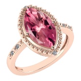 Certified 1.58 Ctw Pink Tourmaline And Diamond VS/SI1 Ring 14K Rose Gold Made In USA