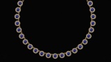 Certified 32.61 Ctw Blue Sapphire And Diamond VS/SI1 Beautiful Necklace 14K Yellow Gold