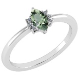 Certified 0.68 Ctw Green Amethyst And Diamond VS/SI1 Ring 14K White Gold Made In USA