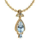 Certified 3.62 Ctw Blue Topaz And Diamond VS/SI1 Necklace 14K Yellow Gold Made In USA