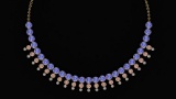 Certified 45.30 Ctw Tanzanite & Morganite And Diamond VS/SI1 Unique Beautiful Necklace 14K Yellow Go