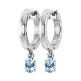 Certified 0.50 Ctw Blue Topaz Hoop Earrings 14K White Gold Made In USA