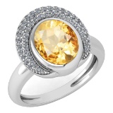 Certified 2.82 Ctw Citrine And Diamond VS/SI1 Halo Ring 14K White Gold Made In USA