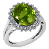 Certified 5.65 Ctw Peridot And Diamond VS/SI1 Halo Ring 14k White Gold Made In USA