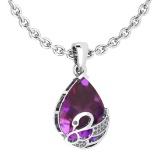Certified 7.40 Ctw Amethyst And Diamond VS/SI1 Necklace 14K White Gold Made In USA
