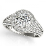 CERTIFIED PLATINUM 1.09 CTW G-H/VS-SI1 DIAMOND HALO ENGAGEMENT RING