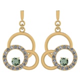 Certified 0.75 Ctw Green Amethyst And Diamond VS/SI1 Earrings 14K Yellow Gold Made In USA