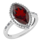 Certified 1.58 Ctw Garnet And Diamond VS/SI1 Ring 14K White Gold Made In USA