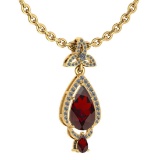 Certified 3.62 Ctw Garnet And Diamond VS/SI1 Necklace 14K Yellow Gold Made In USA