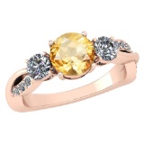 Certified 1.86 Ctw Citrine And Diamond VS/SI1 3 Stone Ring 14k Rose Gold Made In USA