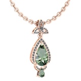 Certified 3.62 Ctw Green Amethyst And Diamond VS/SI1 Necklace 14K Rose Gold Made In USA