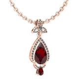 Certified 3.62 Ctw Garnet And Diamond VS/SI1 Necklace 14K Rose Gold Made In USA