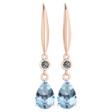 Certified 5.70 Ctw Blue Topaz And Diamond VS/SI1 Dangling Earrings 14K Rose Gold Made In USA