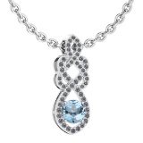 Certified 1.26 Ctw Blue Topaz And Diamond VS/SI1 Necklace 14K White Gold Made In USA