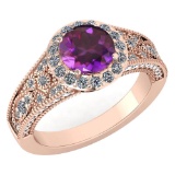 Certified 1.84 Ctw Amethyst And Diamond VS/SI1 Halo Ring 14k Rose Gold Made In USA