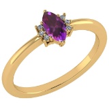 Certified 0.68 Ctw Amethyst And Diamond VS/SI1 Ring 14k Yellow Gold Made In USA